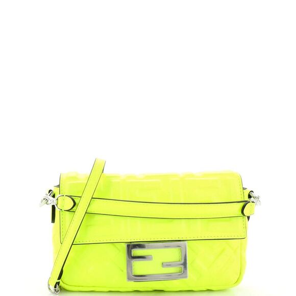 Fendi Baguette NM Bag Zucca Embossed Leather Mini Green - Picture 1 of 7